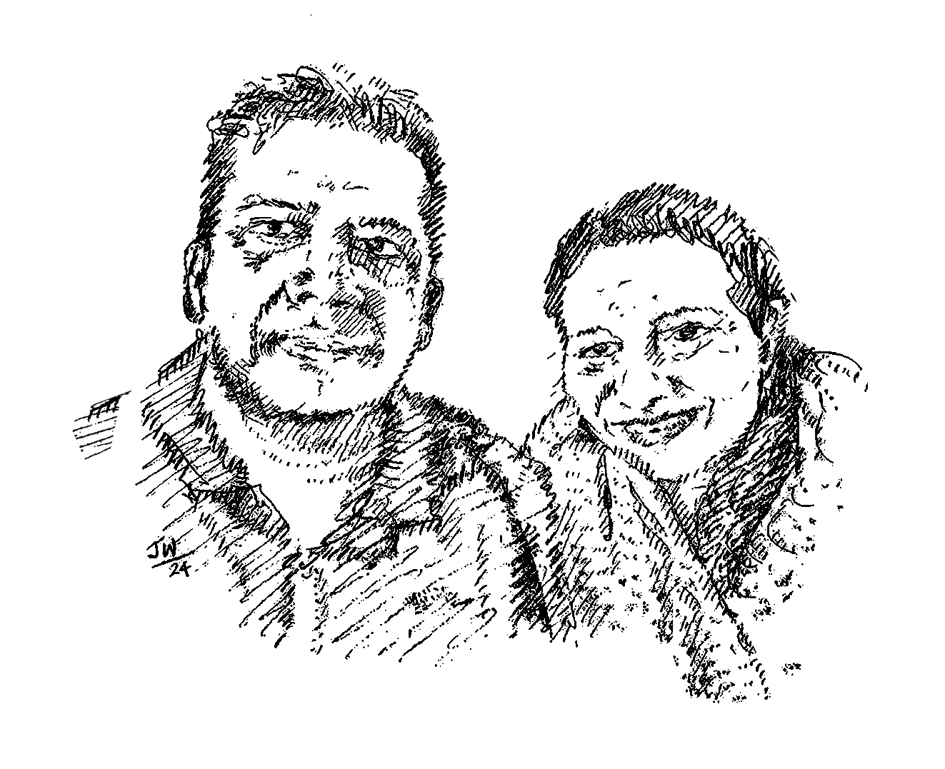 Ink portrait of Janaka and Jeeva Wijesundara, founders of Design Plan Associates