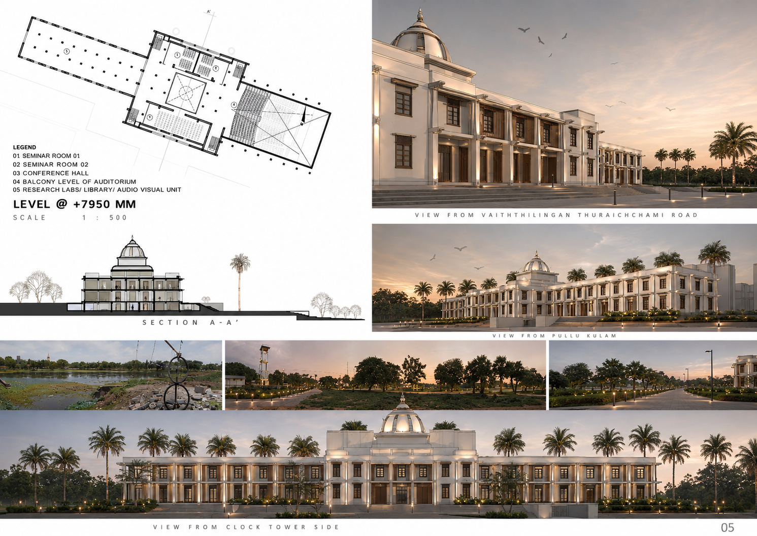 Jaffna Cultural Podium plan, section and approach views